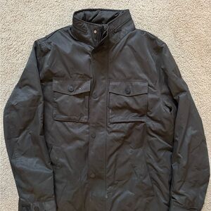 H&M Black Military Field Jacket with Full-Length Zipper and High Collar